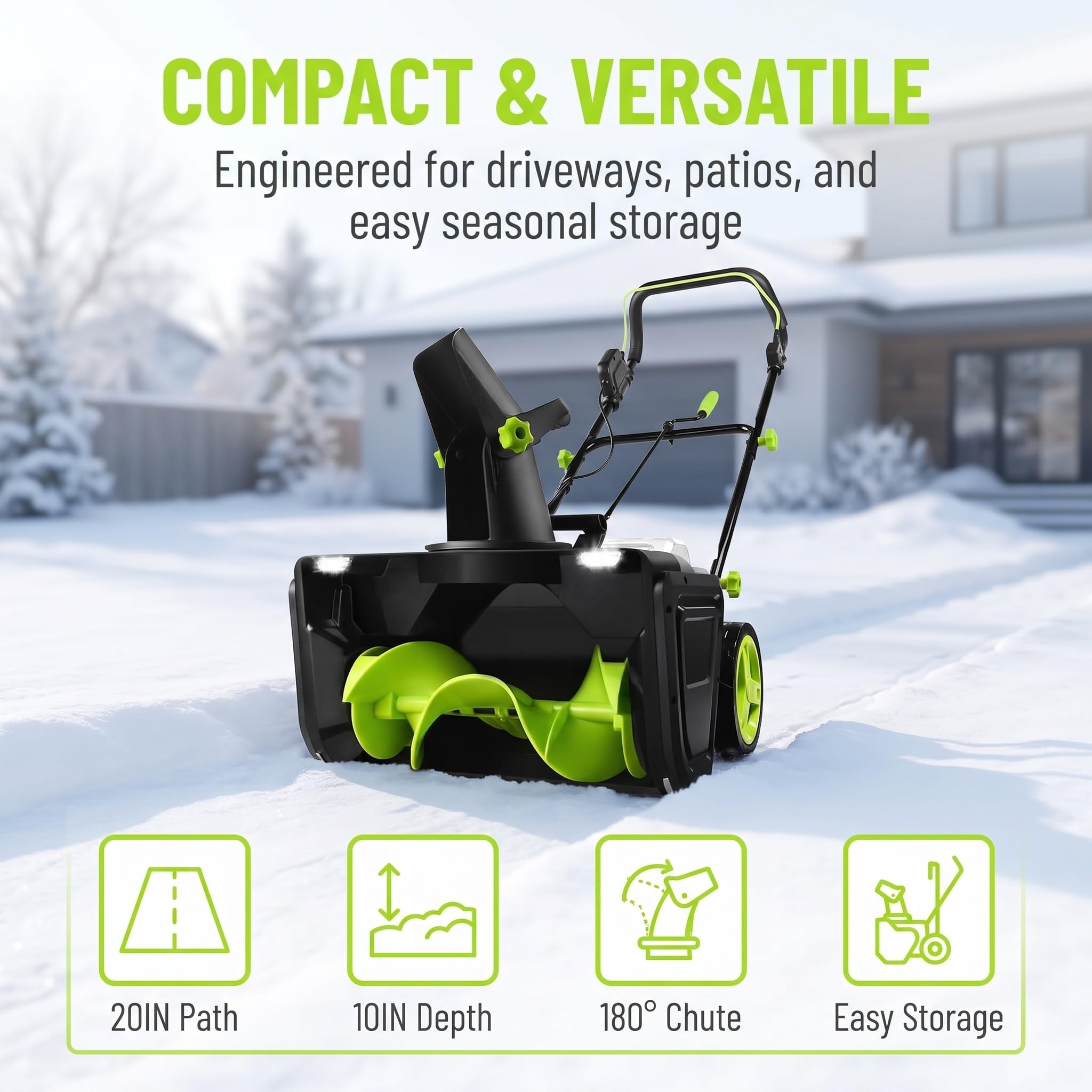 Soplador De Nieve Inalámbrico, Soplador De Nieve Eléctrico Sin Escobillas con Conducto De Descarga Ajustable, Faros Led, Ancho De Limpieza De 50 Cm para La Remoción De Nieve En Entradas De