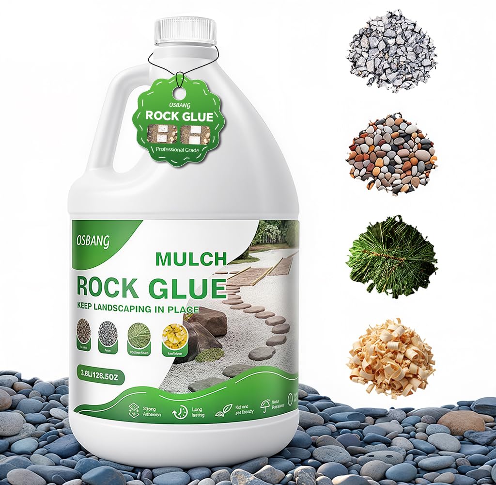 Rock Glue 1 Gallon for Landscaping Gravel and Mulch, Spray for Pea Gravel Bark and Stone, Outdoor Granite Binder for Garden Beds and Paths