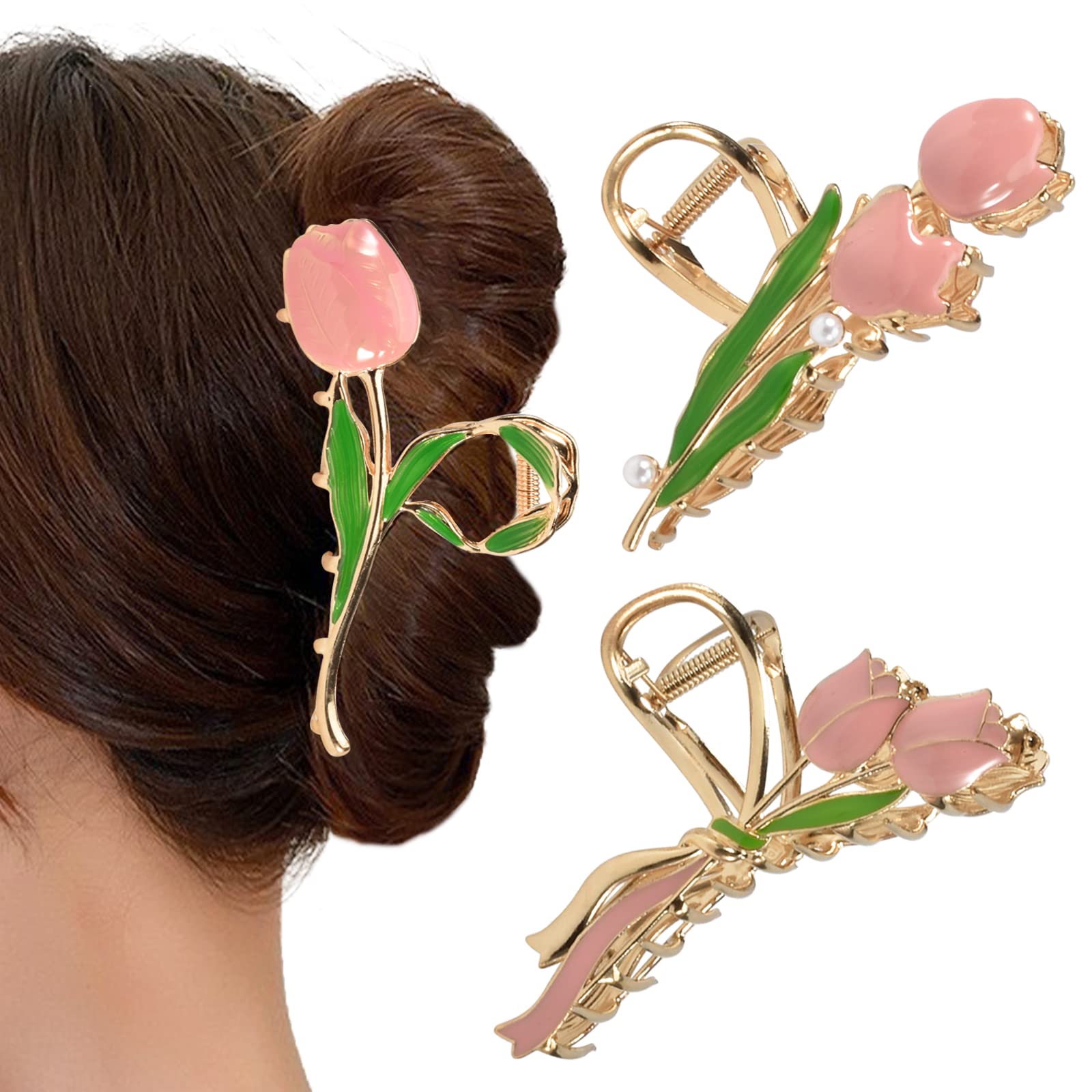 3-Piece Floral Metal Hair Accessories in 3 Colors: Barrettes, Claws, and Clips Amazon.com : Yonchic 3-Piece Floral Metal Hair Clips, 3  main image 2