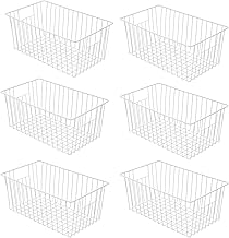 16inch Farmhouse Freezer Wire Baskets Organizer Storage Bins Large Organizer Baskets with Handles for Storage, Office, Kitchen, Pantry, Cabinet, Closets - Set of 6 (White 6)