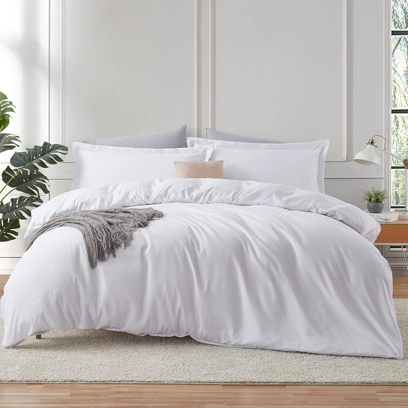 Hearth & Harbor White Duvet Cover Cal King Size, 3 Piece Bedding Set | Soft Double Brushed Bedding Set, Button Closure, 1 Duvet Cover 104x98 Inches, 2 Pillow Shams