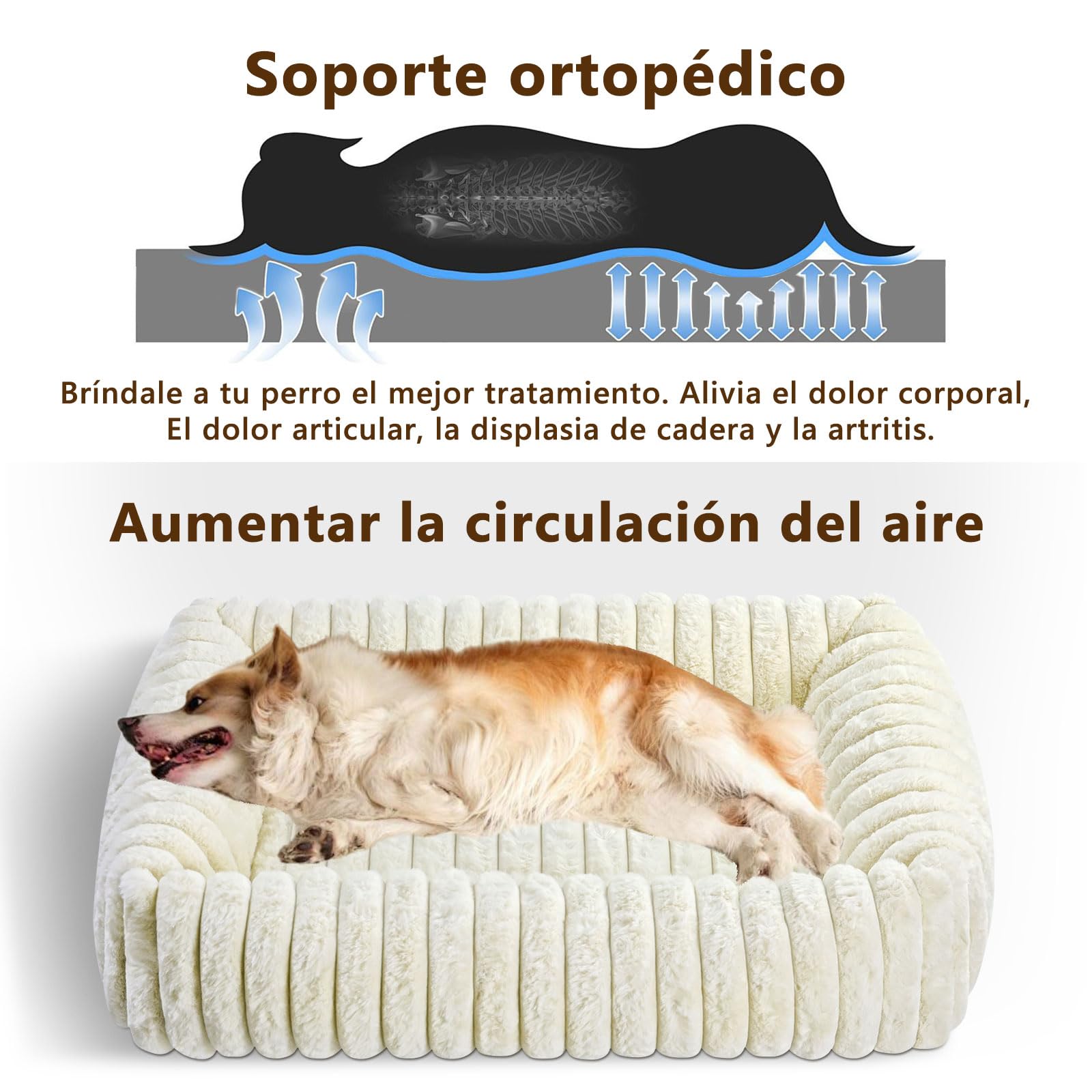 EASY SPEED Cama de Perro Grande, Colchón Terciopelo Relleno de Fibra Transpirable, Base Extraíble y Lavable, para Invierno Cálida, Suave y Cómoda, Interior y Exterior, Medidas 85x65cm, Blanco