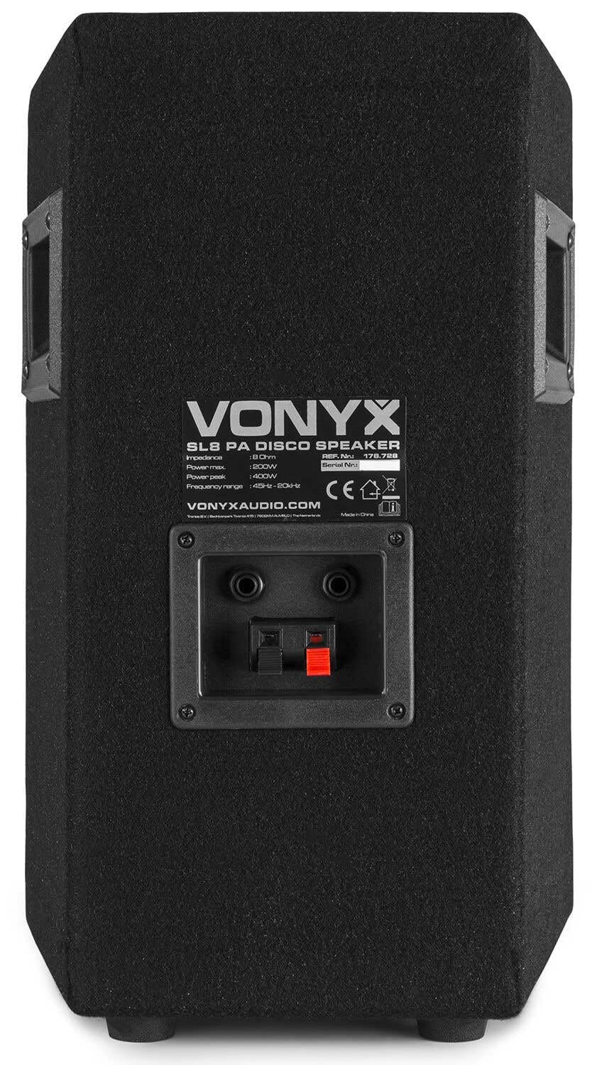 Vonyx SL8 PA Lautsprecher Aktiv Set 800 Watt Bluetooth Stativ Mischpult 8 Zoll LED Schwarz