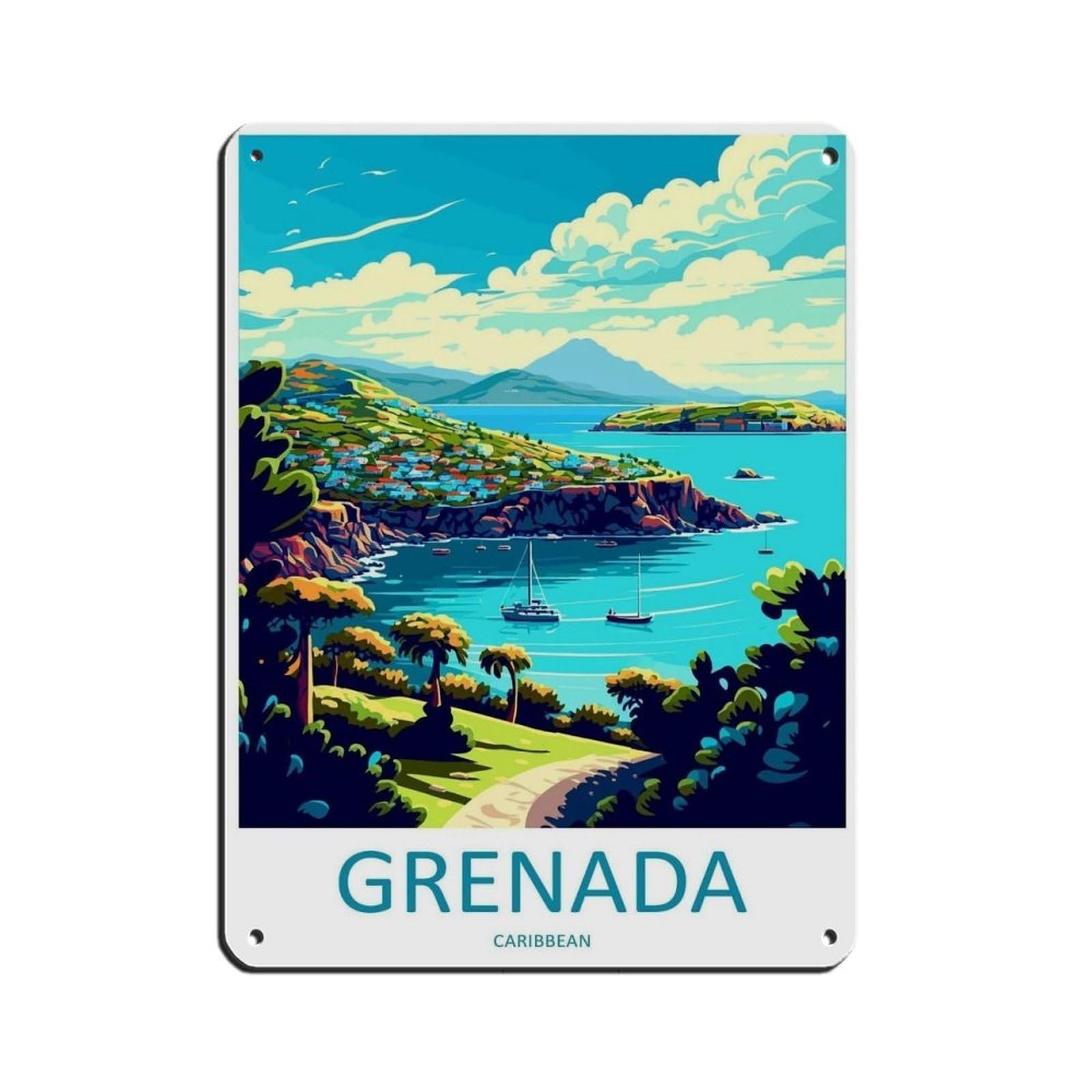 Grenada Travel Art Caribbean Travel (23) Retro Poster Metal Tin Sign Chic Art Retro Iron Painting Bar People Cave Cafe Family Garage Poster Wall Decoration 12x16inch(30x40cm)