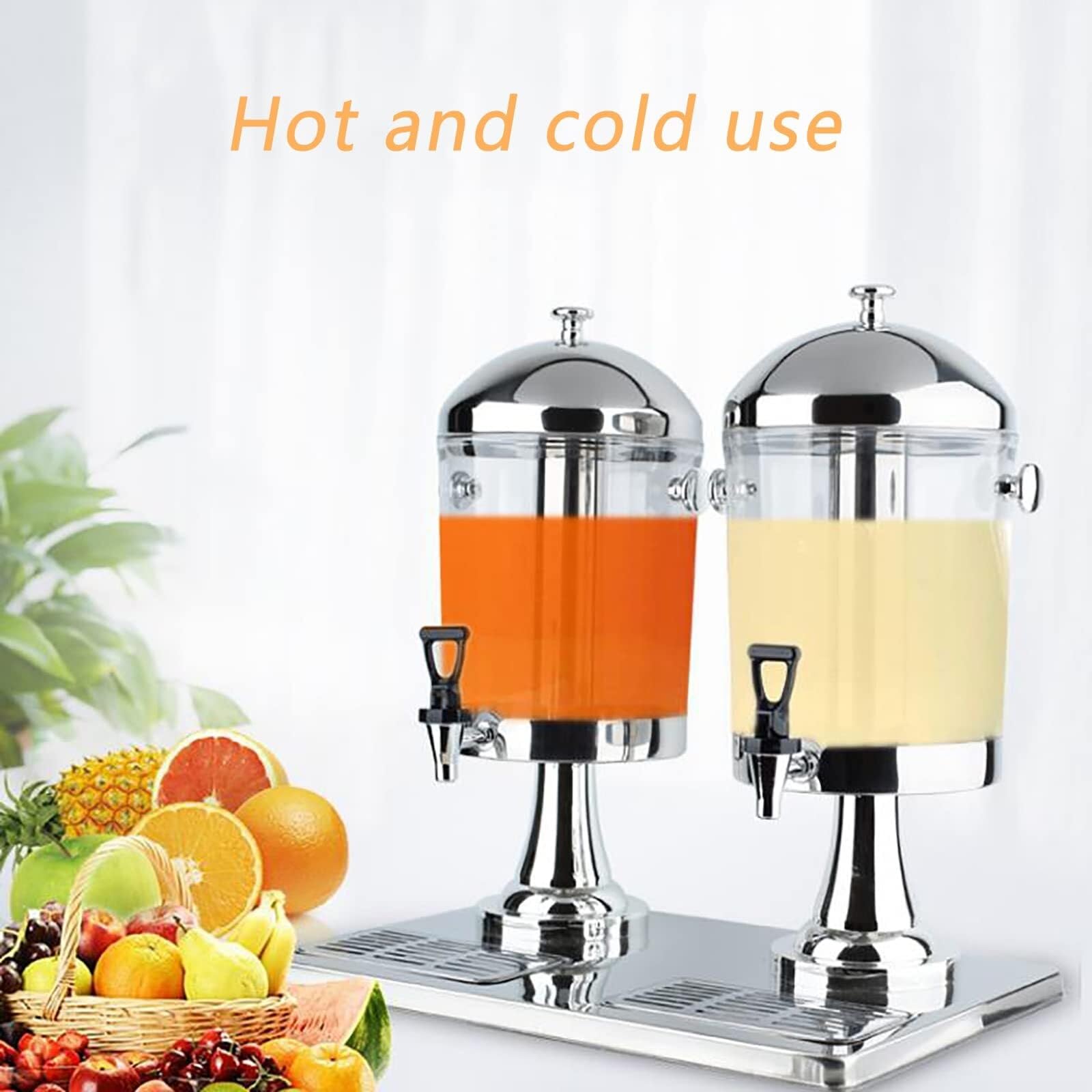 Distributeur de Boissons en Acier Inoxydable de 16 L avec Tube à Glace et Double Robinet – Serveur de jus de Fruits Commercial for Les fêtes, Les Restaurants et la Maison