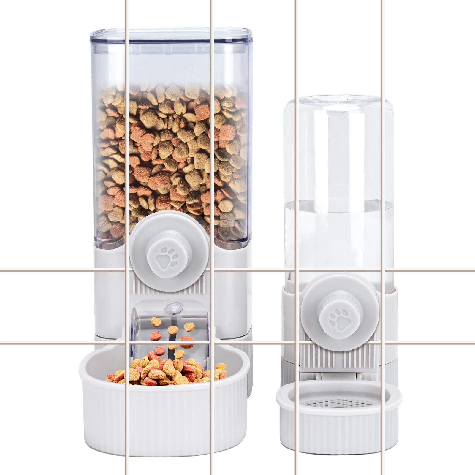 TOWEAR Automatic Pet Feeder, 520ML/1200ML Hanging Automatic Food Water Dispenser, Washable Design, Anti Slip and Anti Rollover, for Dof Cat Puppy Guinea Pig Chinchilla Bird Hamster (white)