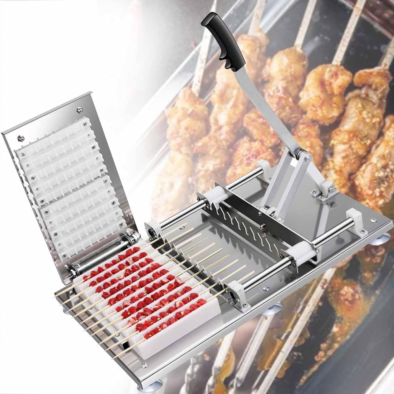 HTTGDGDH Manual Lamb Kebab Machine, 10-Skewers Stainless Steel Barbecue Kebab Making Machine, Suitable For Outdoor Picnic Camping,