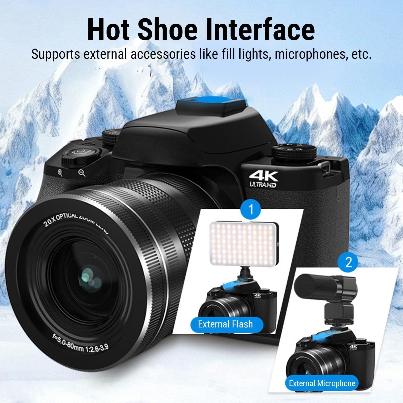Fotocamera Digitale, Fotocamere 4K per Fotografia Video, Touch Screen WiFi da 75 MP Vlogging, Zoom Ottico Touch Screen da 4 Pollici Flash Paraluce Batteria 3000 MAh, per