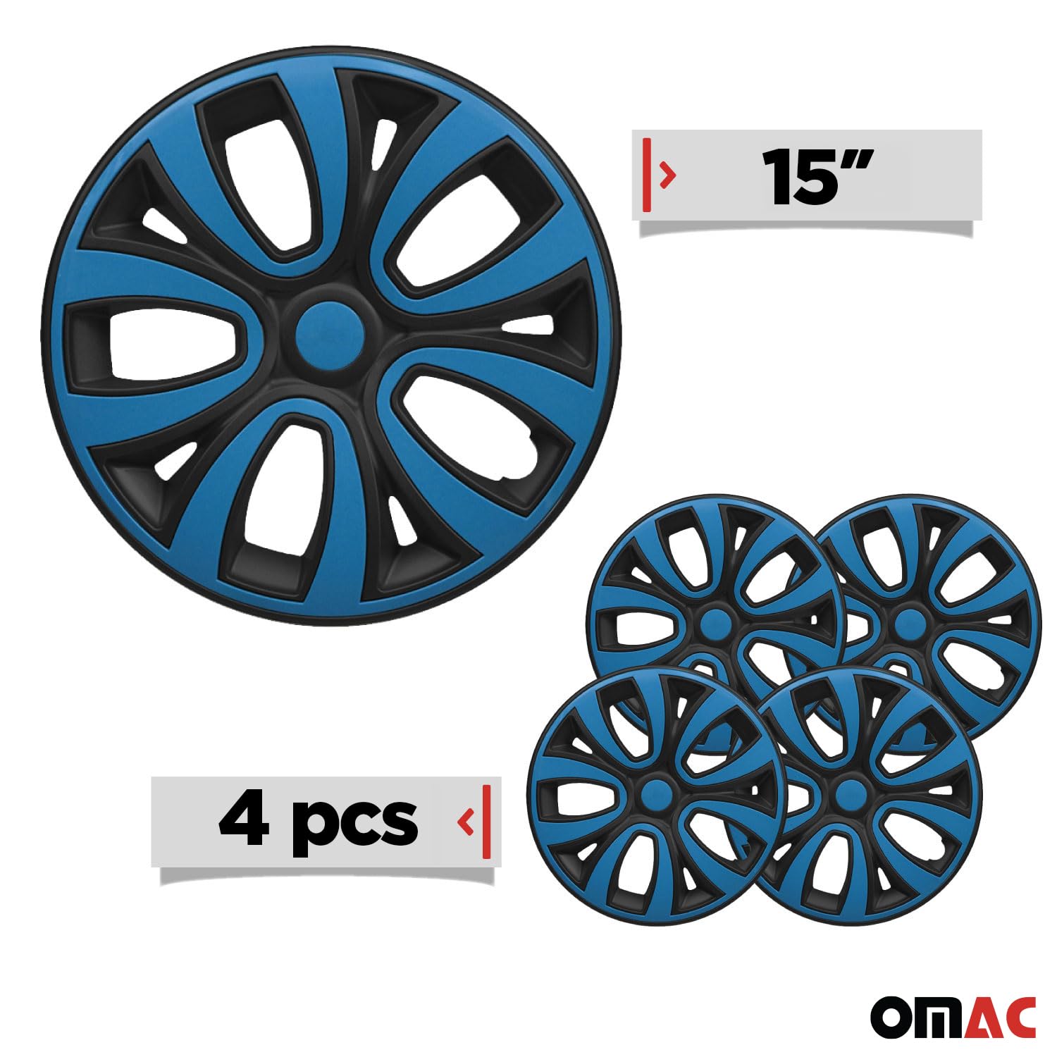 OMAC 4X Radkappen Radzierblenden Radblenden 15" Zoll Stahlfelgen Matt Schwarz-Blau