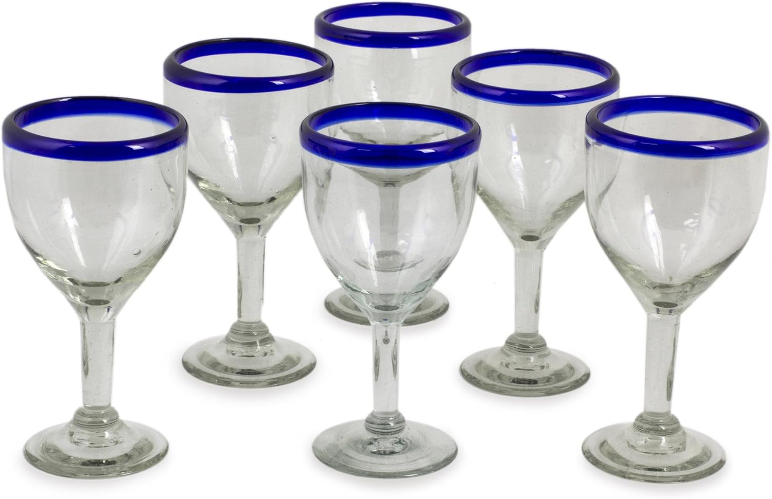 Wine goblets, 'Blue Can-Cun' (set of 6)