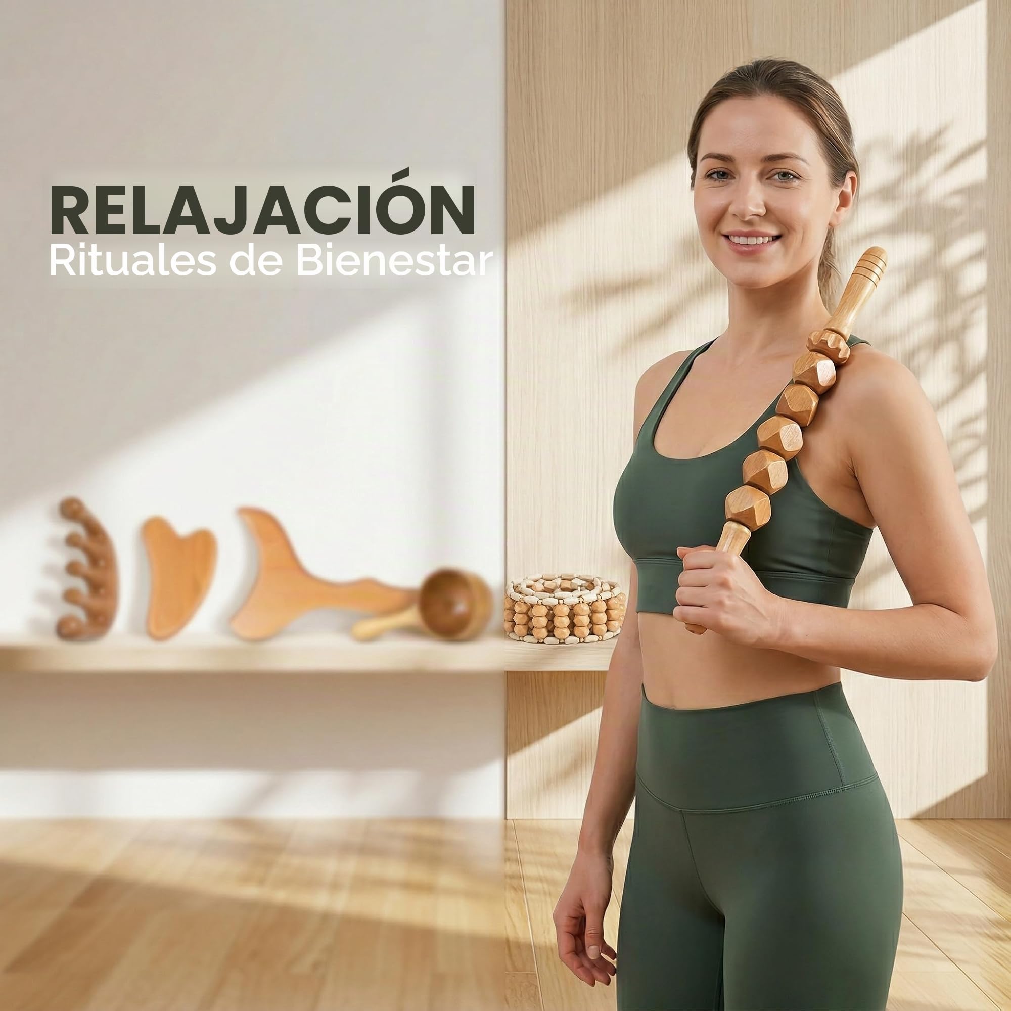 6 en 1 Kit Maderoterapia Corporal,Masajeador Piernas Anticelulitis | Rodillo Drenaje Linfático,Herramientas Masaje Madera para Espalda,Gua Sha,Moldeador Cuerpo