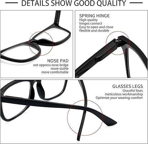 Miniatura 10 de VIDEBLA Paquete de 5 lentes de lectura con bloqueo de luz azul, lectores de bisagra de resorte para mujeres y hombres, anteojos nerd con filtro de