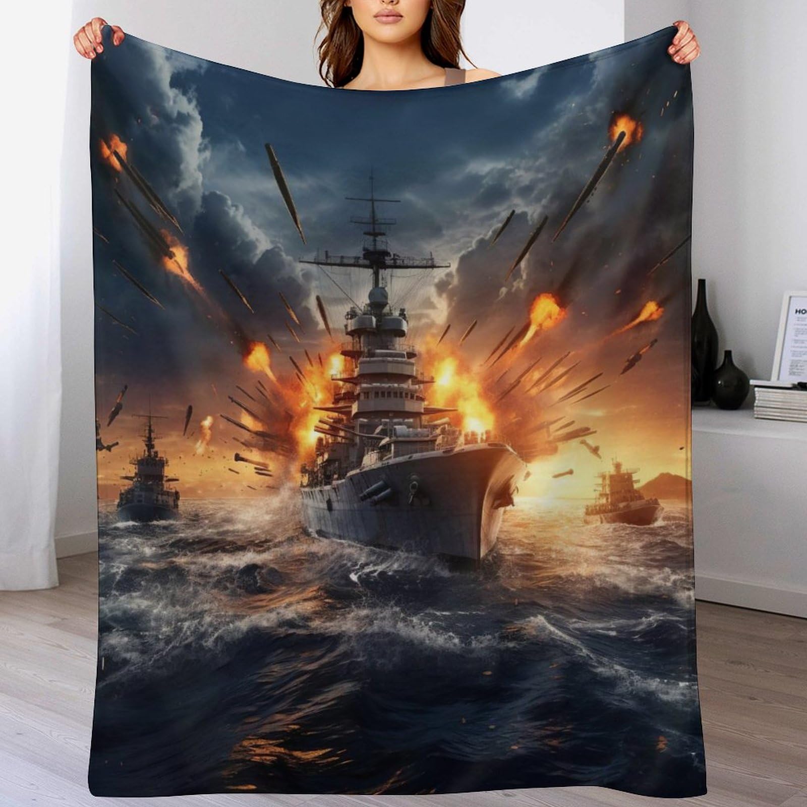 Plaid Navire de Guerre couverture chaude pour soirée cocooning canapé