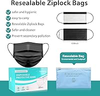 Vista 6 de Máscara Desechable de 4 Capas 2023 Máscara Negra con Interior Blanco, Máscara Antipolvo Transpirable de Un Solo Uso con Cintas Elásticas Suaves