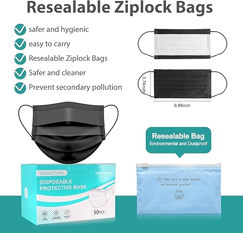 Miniatura 6 de Máscara facial Assacalynn, 50 unidades desechables, cubrebocas opcional, para adulto y niño