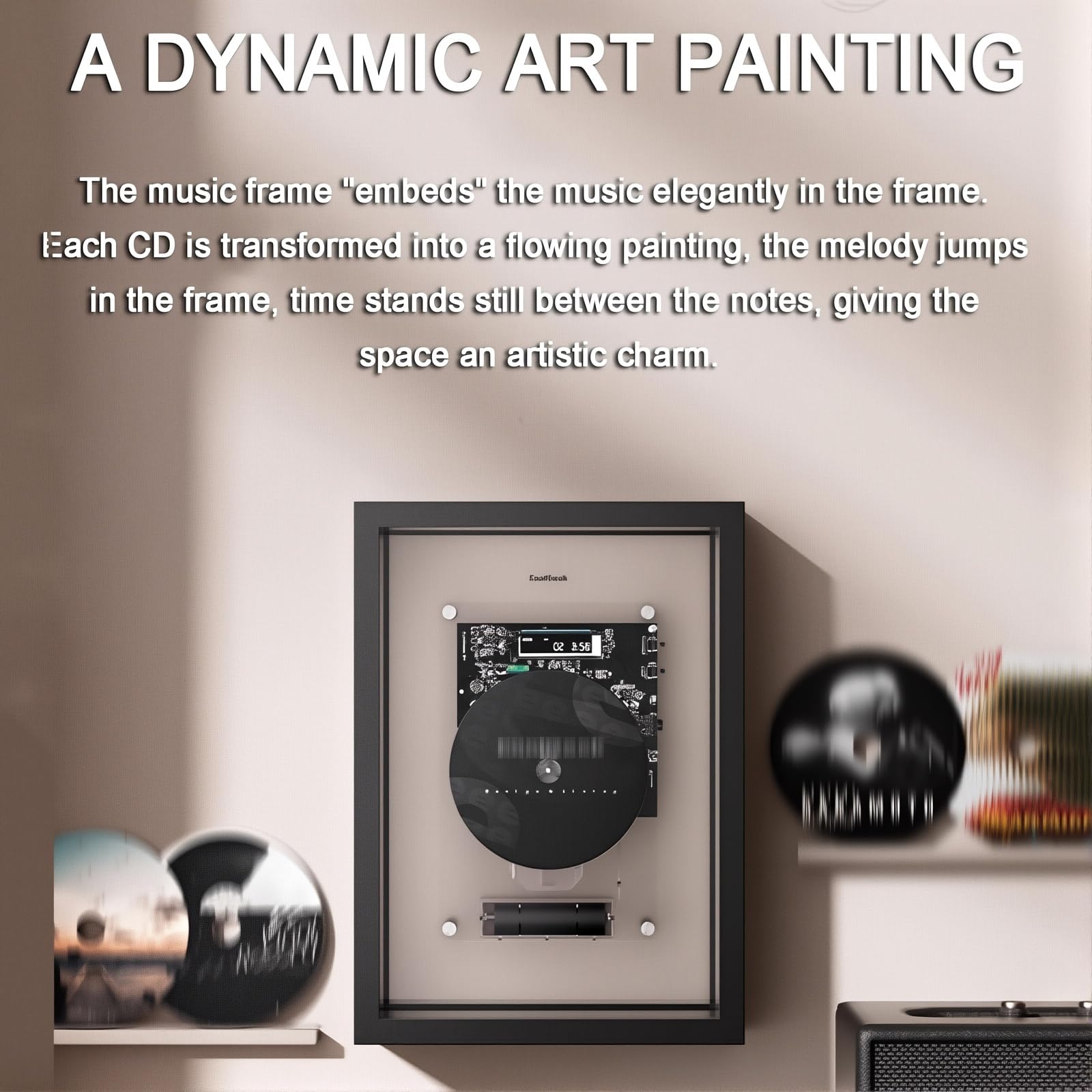 Lettore CD montabile a parete, cornice decorativa musicale con telecomando, Bluetooth 5.0/uscita AUX da 3,5 mm, senza altoparlanti per la casa