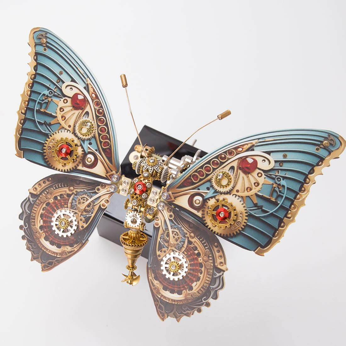 Kit de puzzle 3D en métal mécanique dynamique papillon pour adulte, modèle papillon mécanique avec boîte à musique, kits de montage en métal, parfait pour cadeau, 300 pièces, rouge