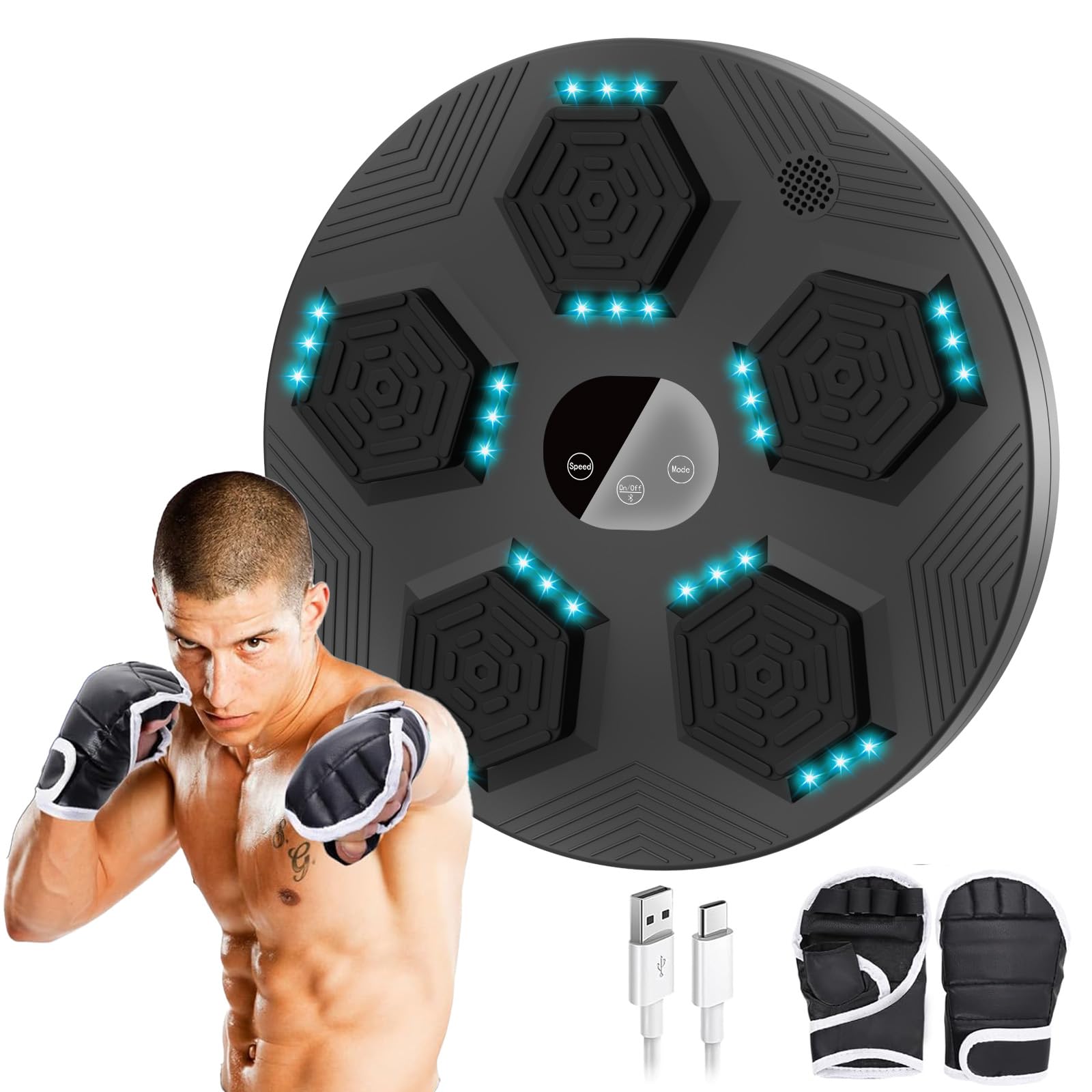 COZZREEMMusic Boxing Machine with 5 Lights,boxing machine with Boxing Gloves,USB Charging boxing machine wall mounted, smart music boxing machine,Boxing Training Punching Machine for Home Gym