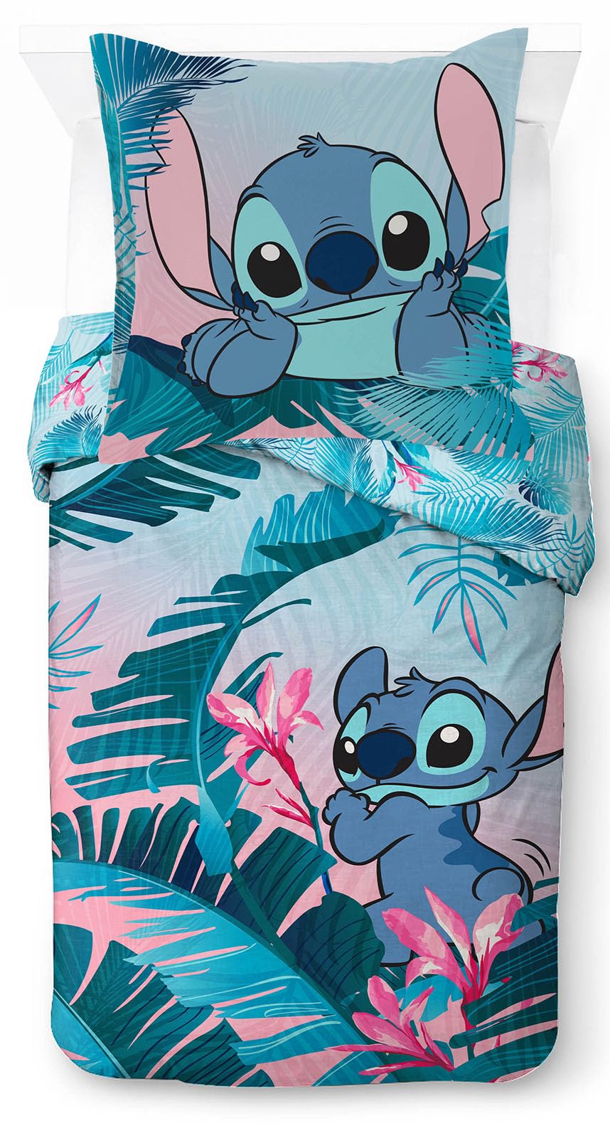 Housse de couette Stitch Disney en coton avec taie d'oreiller 80x80 pour lit enfant