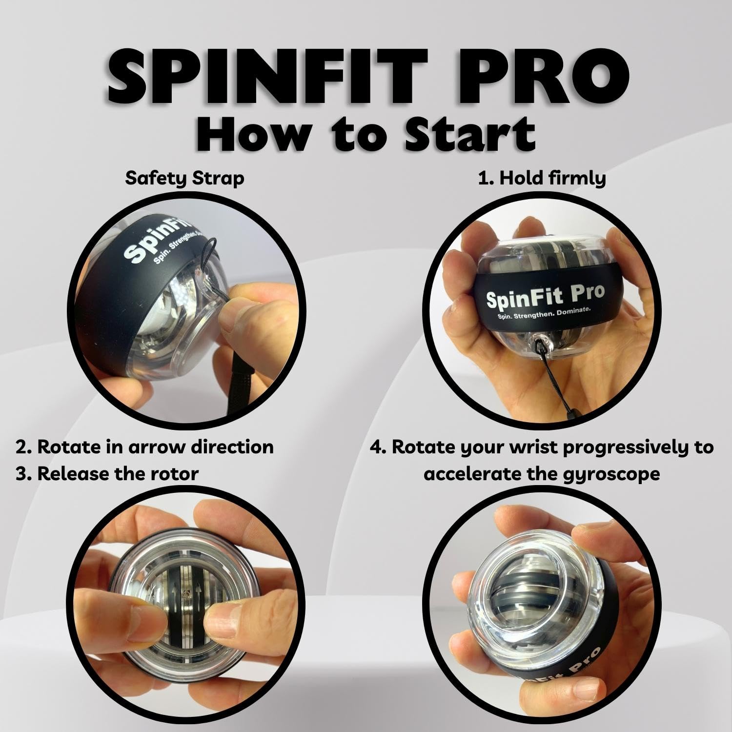 Free Fit Unlimited Giroscopio Allenamento - Gyro Ball Per Avambracci E Braccia - Migliora Tennis, Padel, Golf, Ciclismo (Nero)