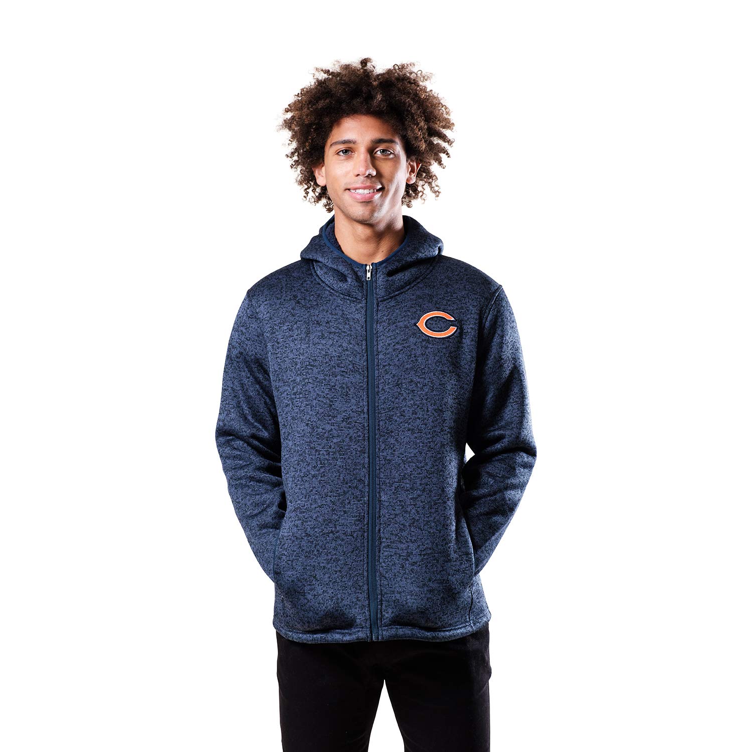 Ultra Game NFL Chicago Bears Full Zip Fleece Hoodie Letterman Varsity Jacket, Small, Team Color