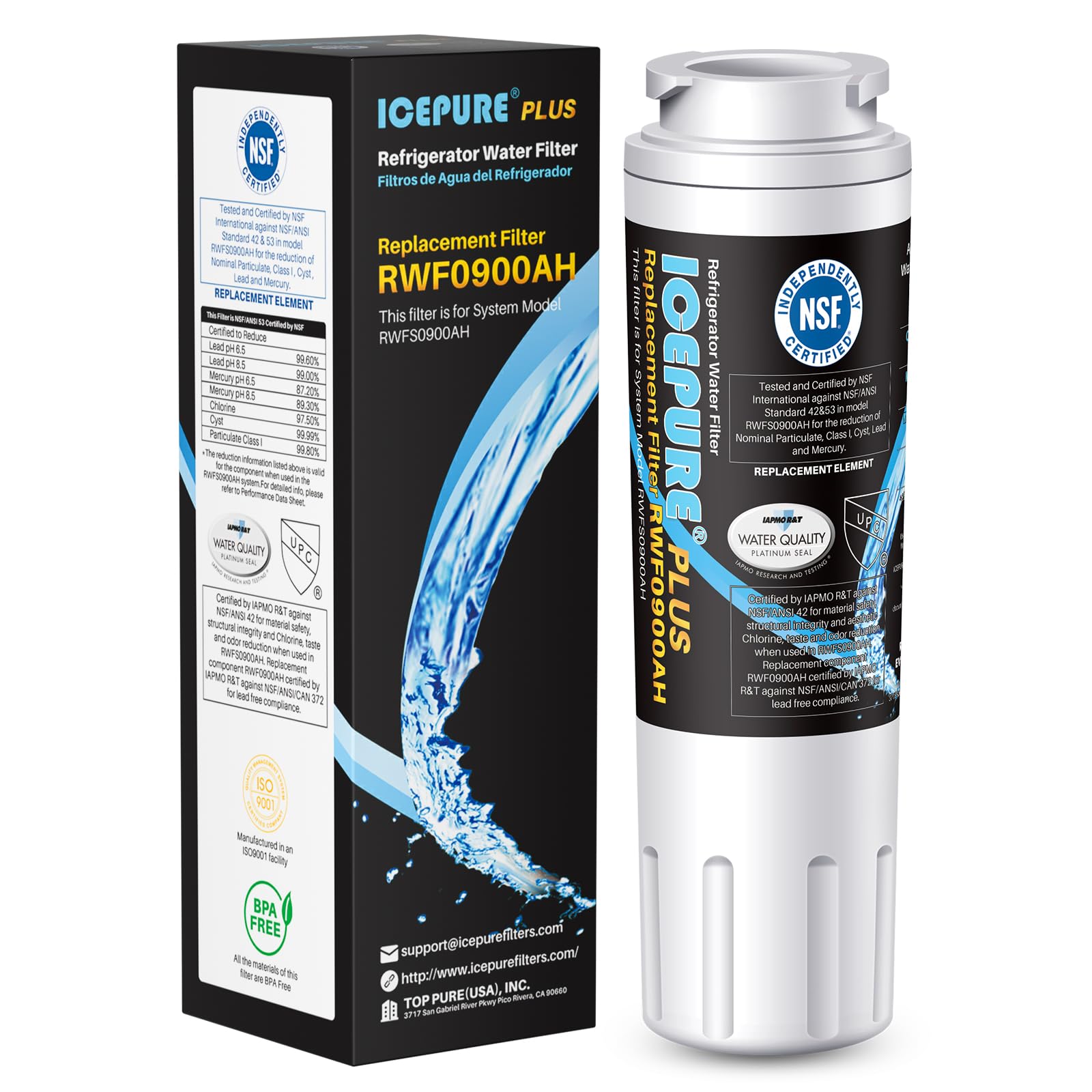 ICEPURE PLUS NSF/ANSI 53 Certified UKF8001 Refrigerator Water Filter, Compatible with Maytag UKF8001, UKF8001AXX, UKF8001P, Whirlpool 4396395, 469006, EDR4RXD1, EveryDrop Filter 4, Puriclean II, 1PACK