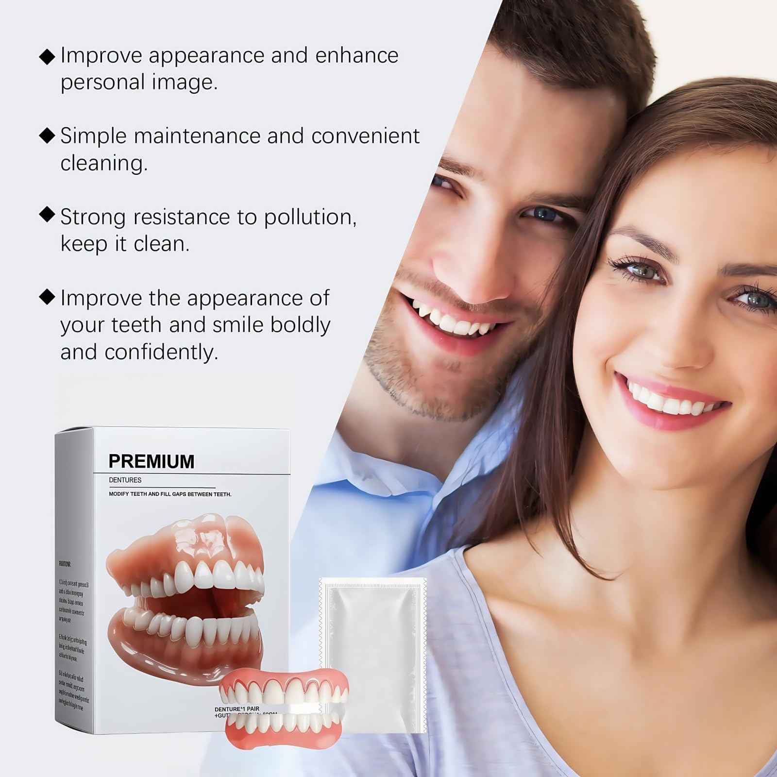Kit de Prótesis Dentales de Silicona para Mujeres y Hombres | Prótesis Dental Temporal, Dientes Blandos, Protectores Bucales Instantáneos, Solución de Sonrisa y Boca Completa