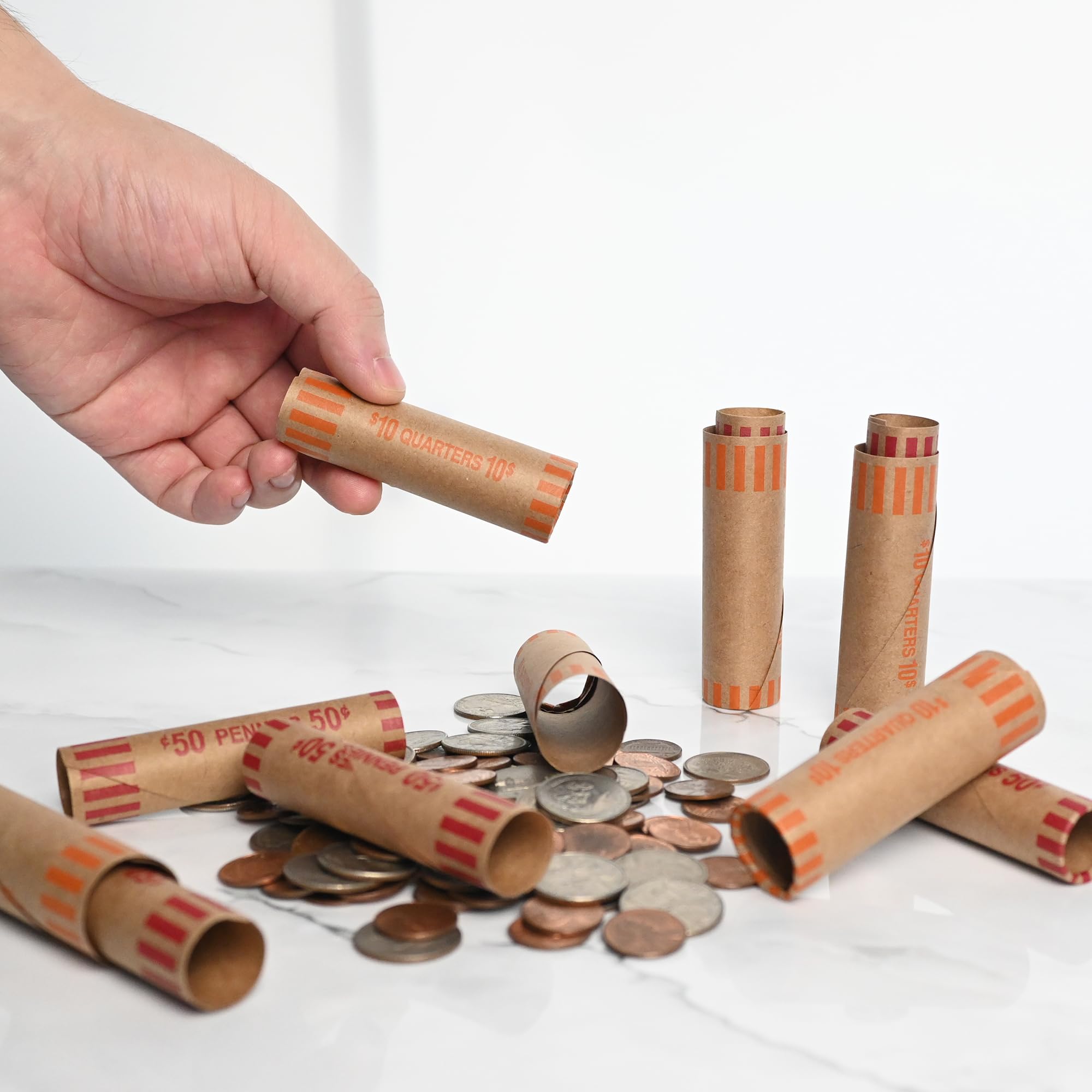 L LIKED Vorgeformte Münzpapier-Rollen, 144 sortiert (je 72 Pennies und Viertel)