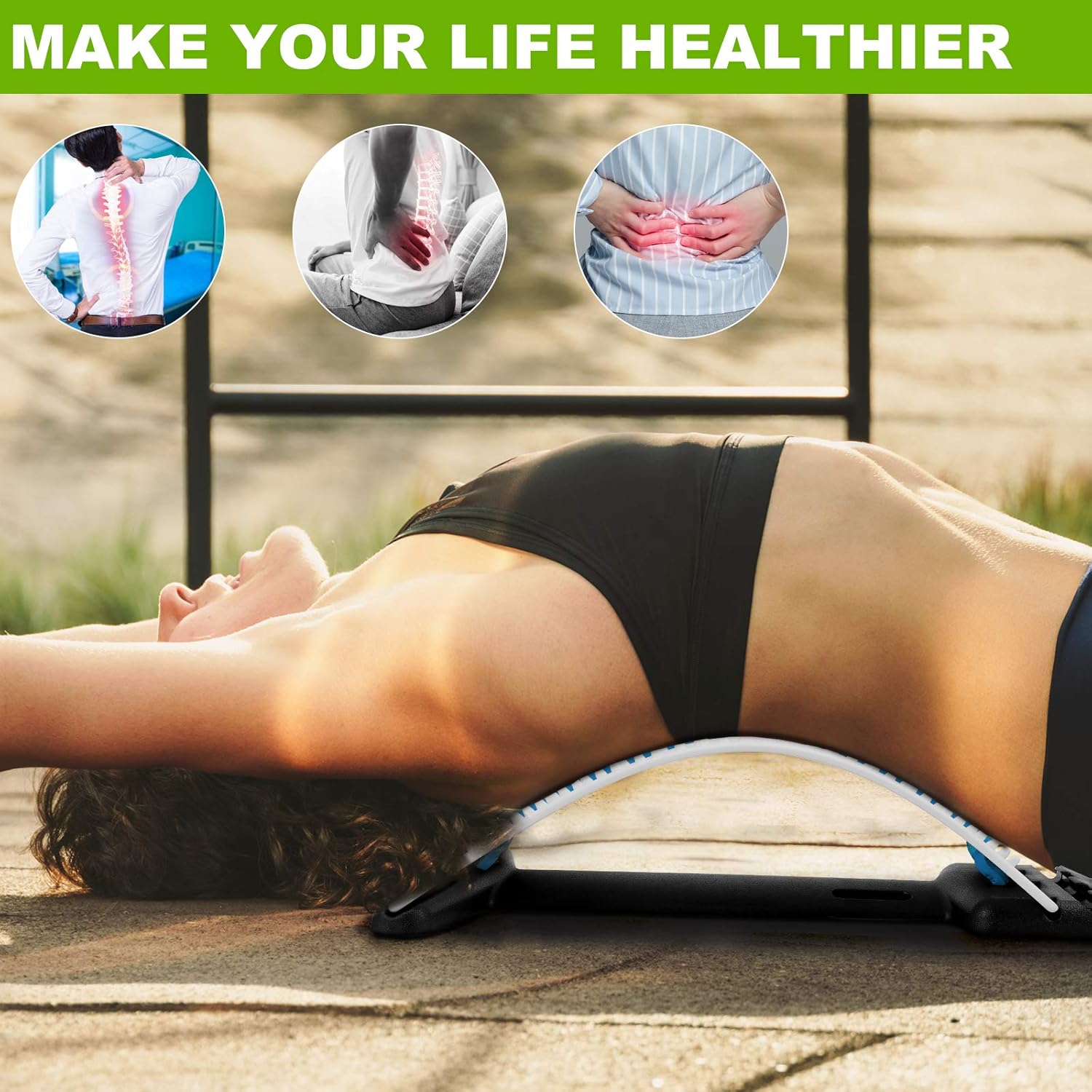 Buу 1 gеt 1 🔥 Back Stretcher Device - Lower Back Pain Relief, Lumbar Stretching Treatment，Spinal Stenosis - Posture Corrector - Back Support for Office Chair(White/Blue)