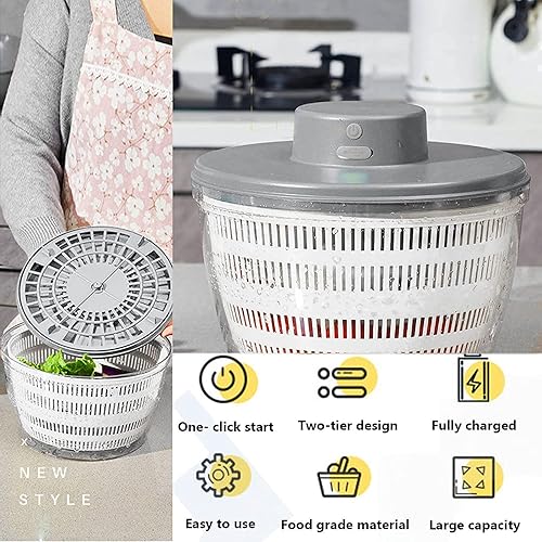 Miniatura 3 de Deshidratador eléctrico para ensaladas, 4L inalámbrico USB para frutas y verduras, gran capacidad, secadora de verduras de ensalada, mezclador
