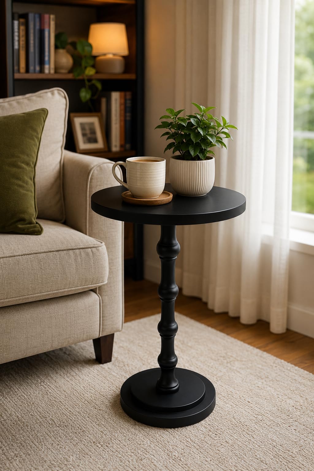 Modern Round C-Shaped Side Table, Black End Table for Sofa & Bed, Small Accent Table for Living Room, Bedroom, Office | Sturdy Metal Base | Minimalist Space-Saving Design-image-22