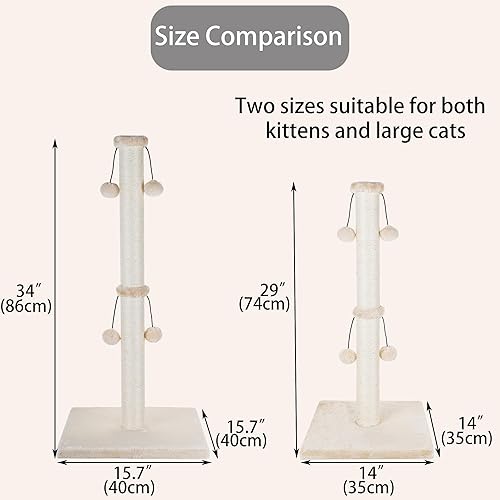 Miniatura 3 de Dimaka Poste rascador para gatos de 29 pulgadas, cuerda de sisal natural con 4 bolas de juguete para gatos grandes (beige)