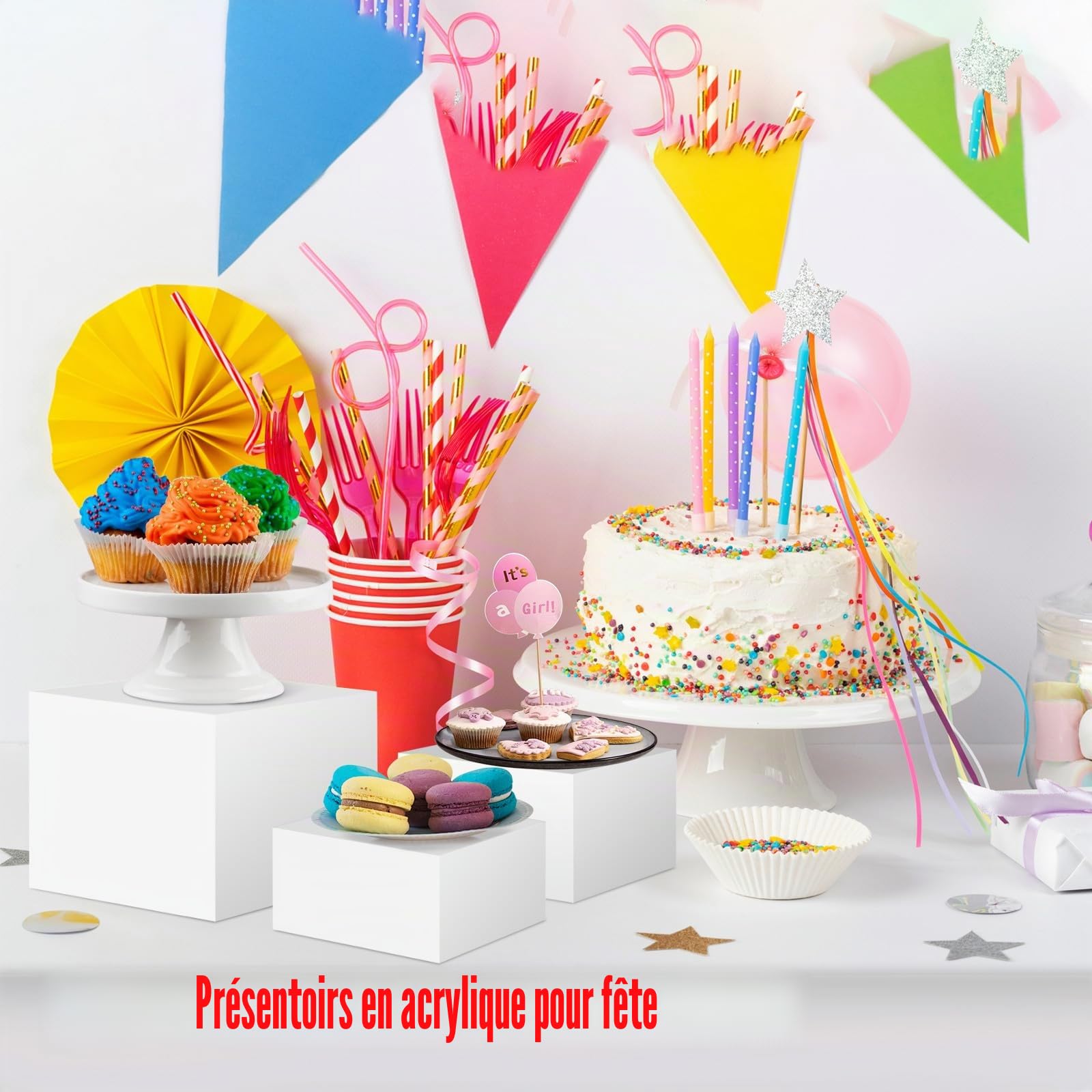 Cliselda Blanc Vitrine de présentation en acrylique (Lot de 3) avec Fond Vide, Présentoir Acrylique Cube Acrylique Boîte de Présentation pour l'action Figurines Jouets, Collectibles(grand)