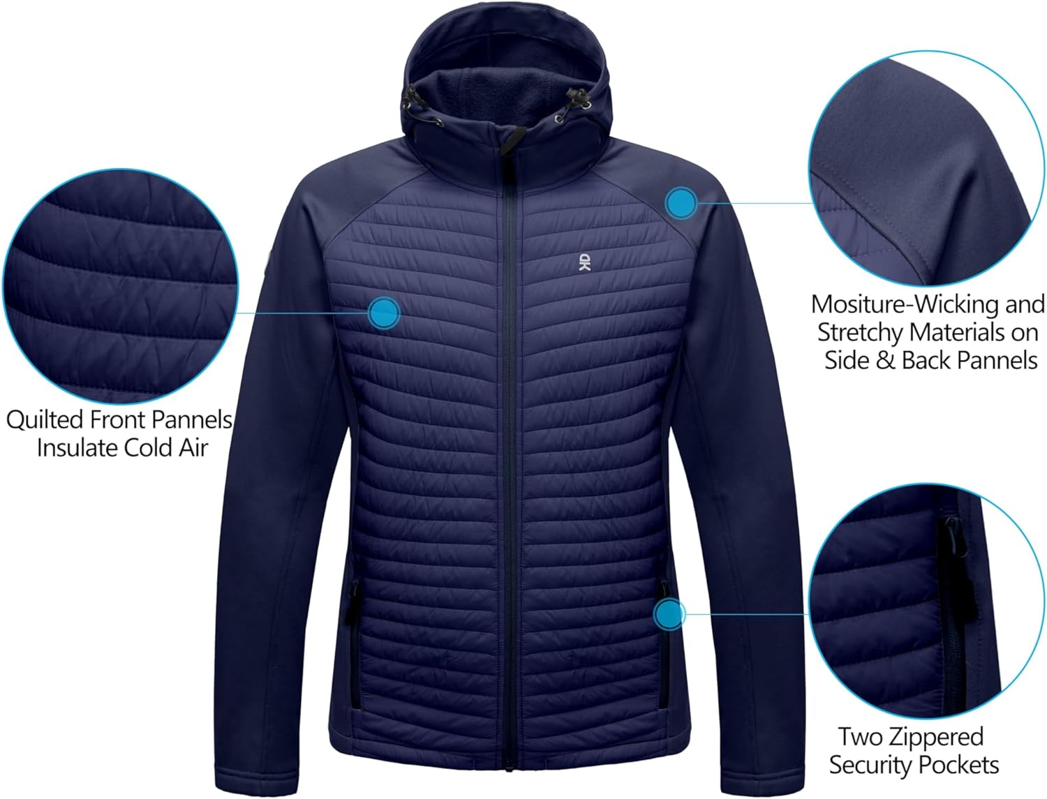 Little Donkey Andy Men's Insulated Hiking Jacket, Hooded Thermal Running Hybrid Jacket - Image 3