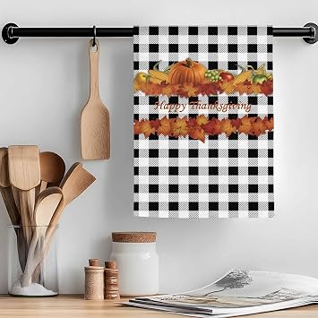 Fall Thanksgiving Leaves Pumpkin Kitchen Towels 1 Pack,Microfiber Dish Towel Set Autumn Harvest Buffalo Soft Highly Absorbent Tea Hand Towel Quick-Drying Cleaning Towels Dish Cloths