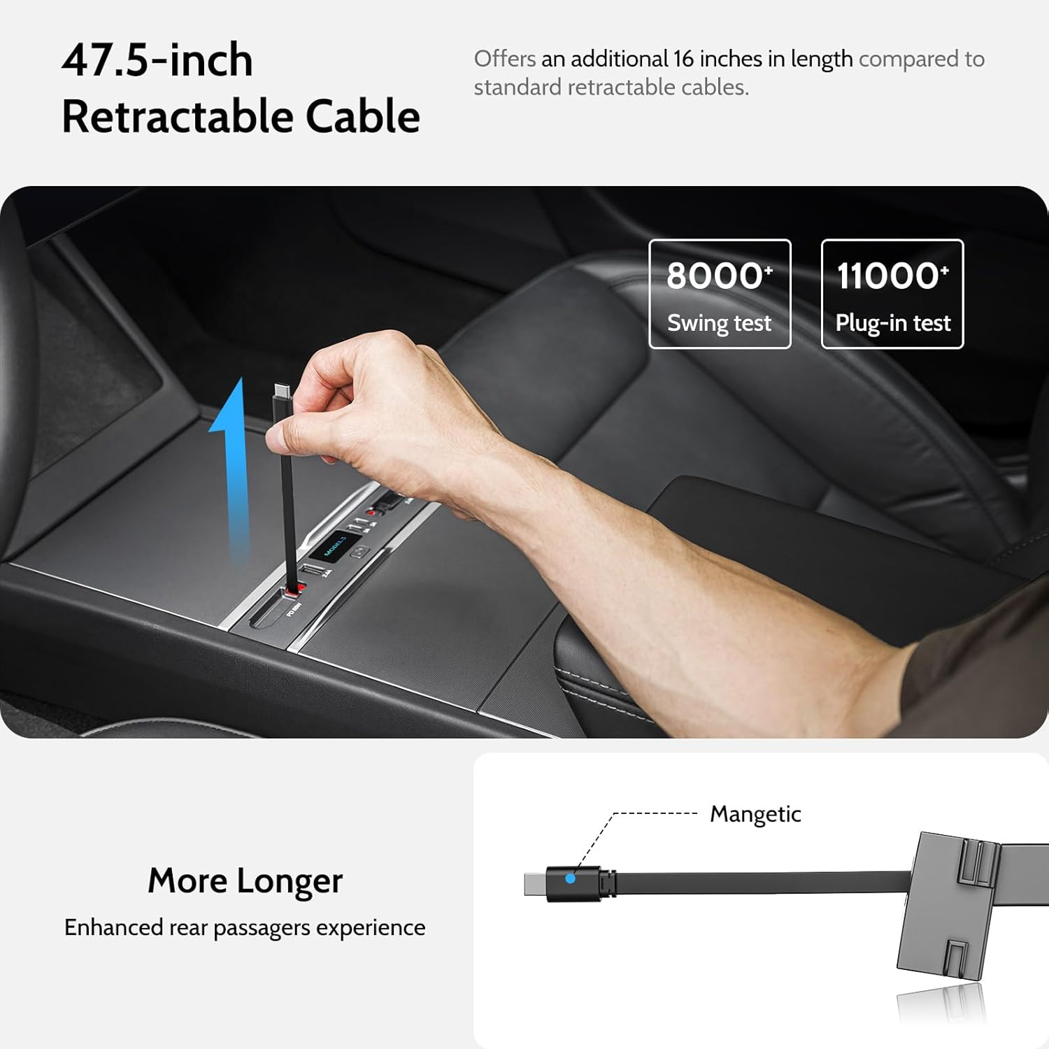 125W Max Retractable USB Hub, Tesla New Model 3 Highland (2025/2024) Accessories, Super Fast Charger Up 65W for MacBook Pro/Air/iPhone 16/15/Samsung Series, 5 in 1 Docking Station