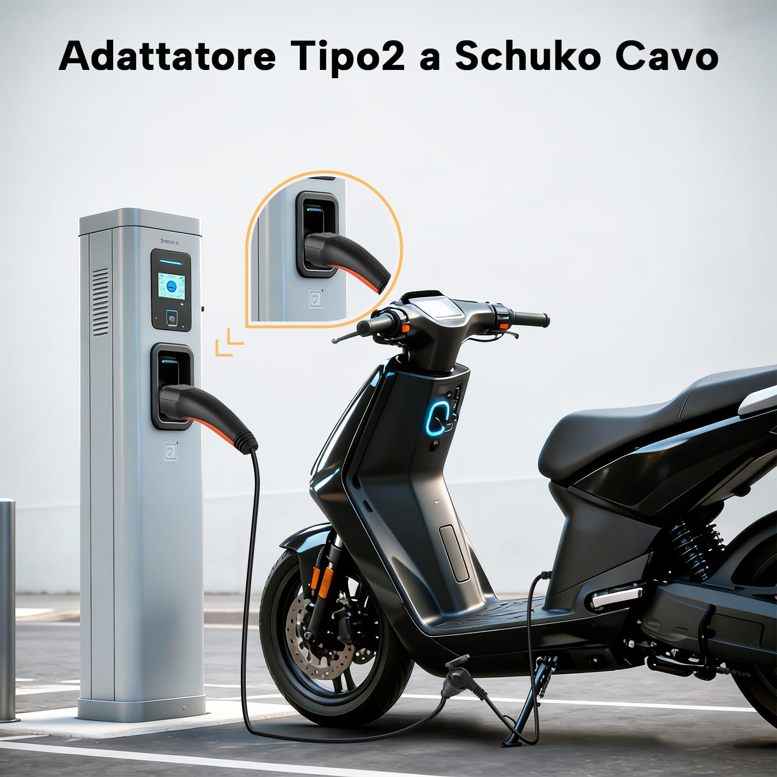 da tipo 2 a Schuko Adattatore, max 16 A, 3,5 kW, 1 m, cavo da tipo 2 a Schuko per stazioni di ricarica o wallbox per motociclette elettriche e biciclette elettriche