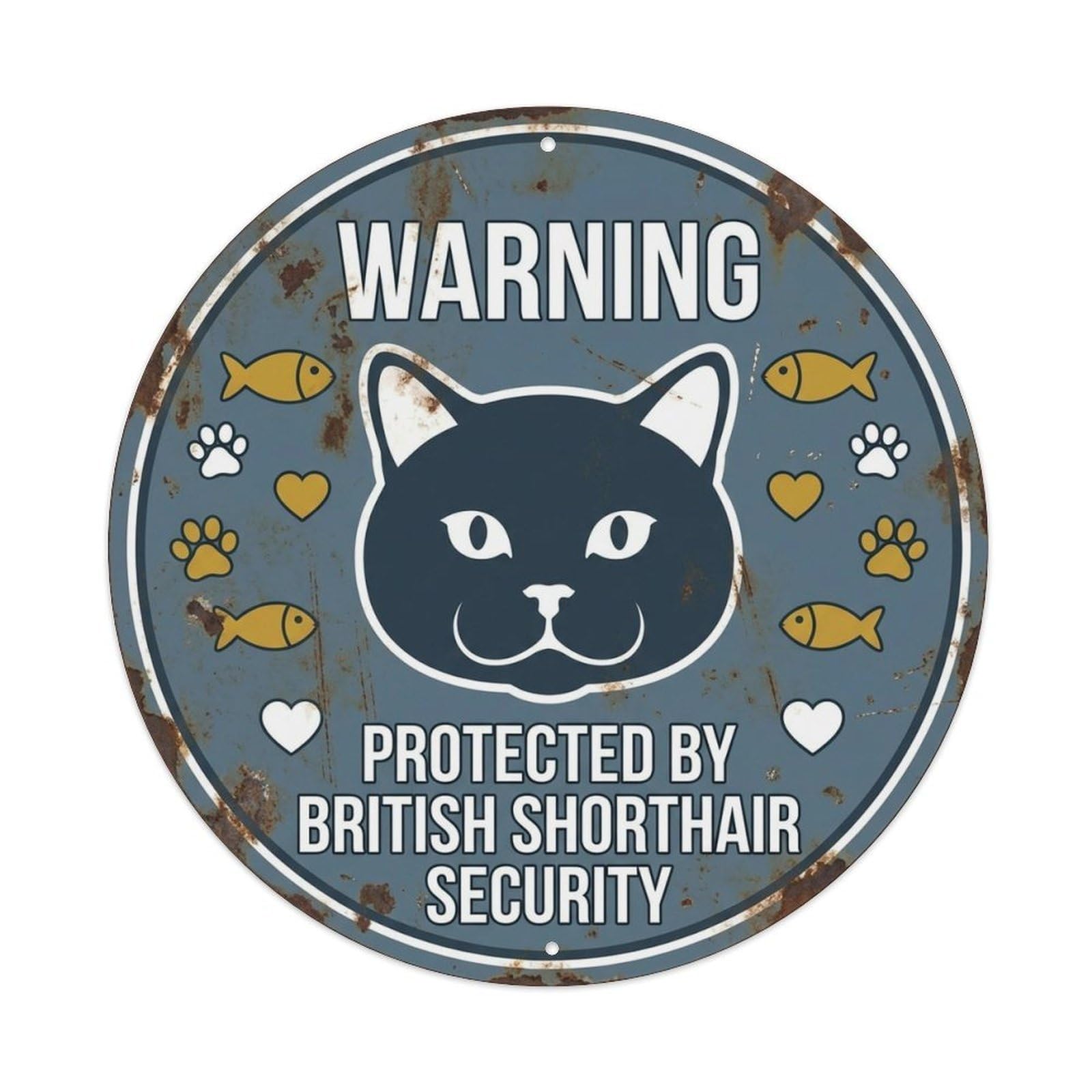 British Shorthair Security Warning Vintage Grey Metal Tin Sign