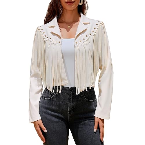 Women's Fringe Faux Suede Leather Jackets Fashion Fall Western Tassel