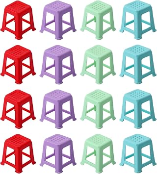 16Pcs Mini Chairs Furniture Set,Miniature Multicolor Plastic Chairs for Gardening Scene Ornaments Mini House Accessories,Mini Canvas Stands Feet Risers