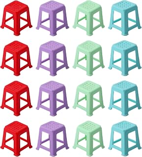 16Pcs Mini Chairs Furniture Set,Miniature Multicolor Plastic Chairs for Gardening Scene Ornaments Mini House Accessories,Mini Canvas Stands Feet Risers
