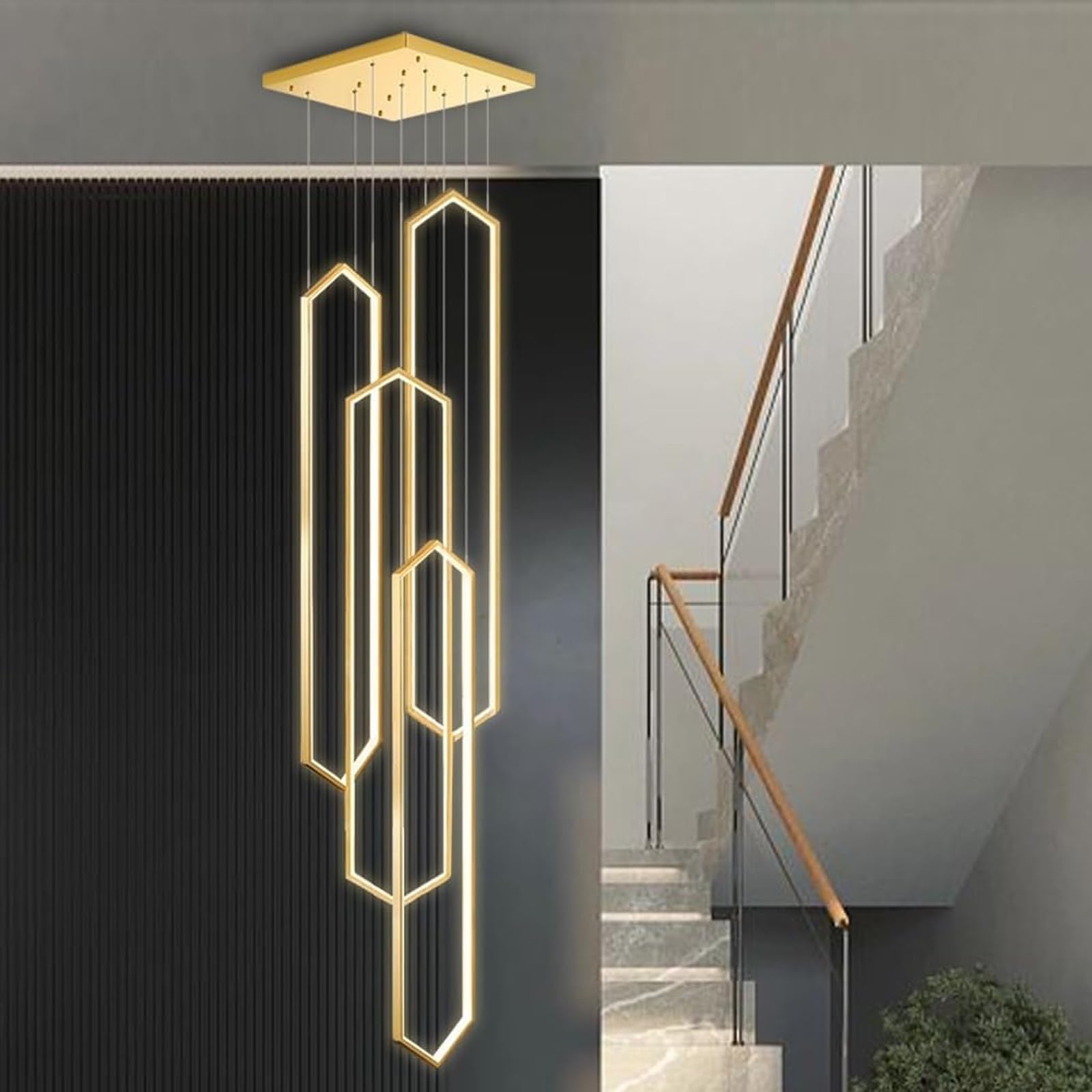 PCXEHUYP Dimmable 100W LED Chandelier with Remote Control Adjustable 4Light Pendant for High Ceilings Modern Foyer & Hotel Decor20x60cm Stylish Lighting Fixture