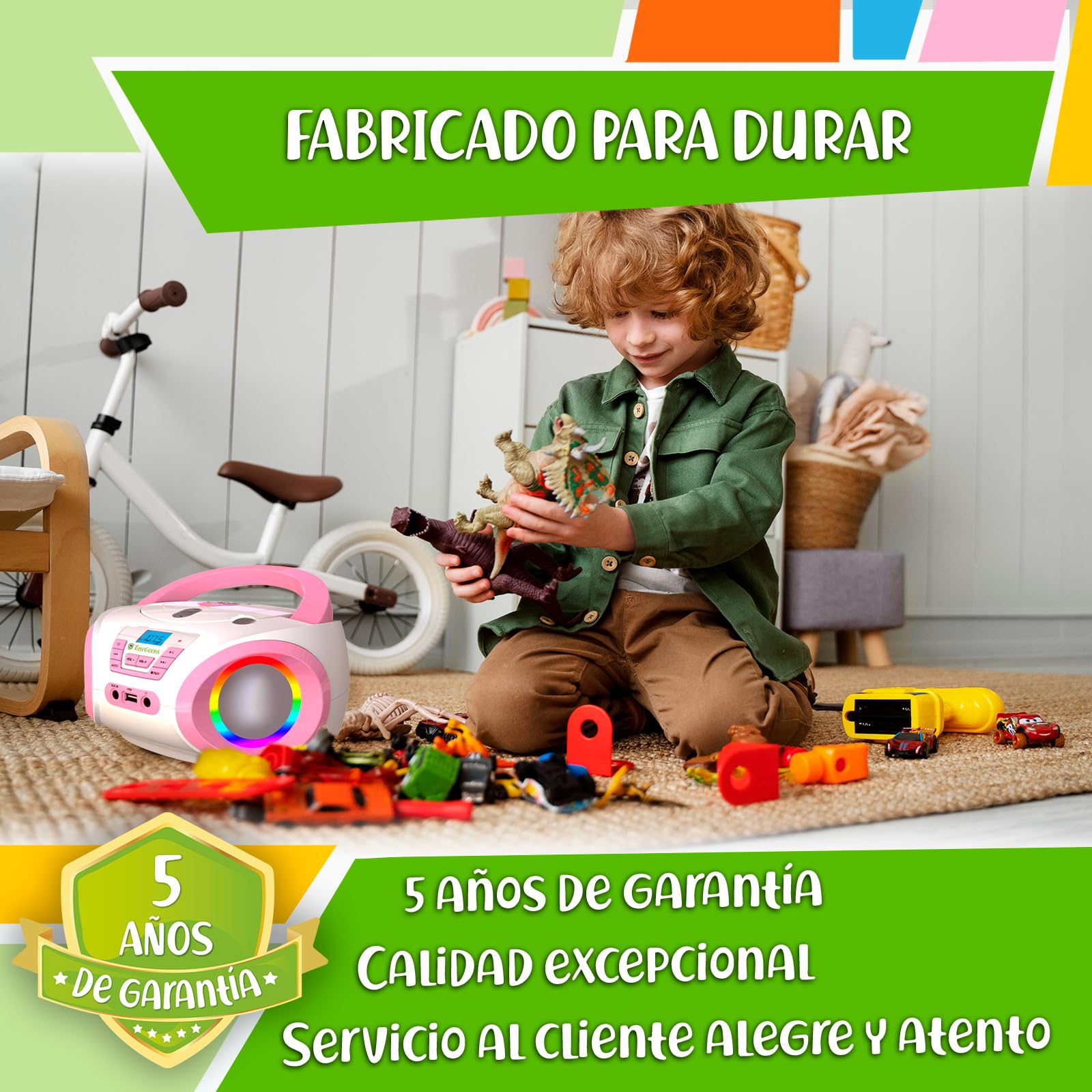 Tinygeeks Tunes Reproductor de CD para niños - Nuevo - Radio FM y baterías Incluidas - Radio CD con Altavoces, USB, AUX - El Regalo Ideal para niños y niñas - Rosa