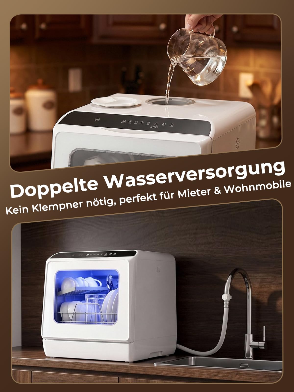 FOHERE Mini lavastoviglie da tavolo, serbatoio dell'acqua da 5 l, senza