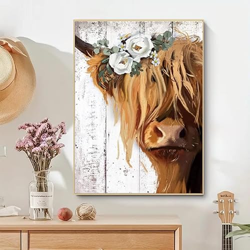 Miniatura 2 de LETEYO Pintura por números para adultos principiantes Highland Yak Kits de pintura de números de pintura en lienzo, manualidades para decoración del