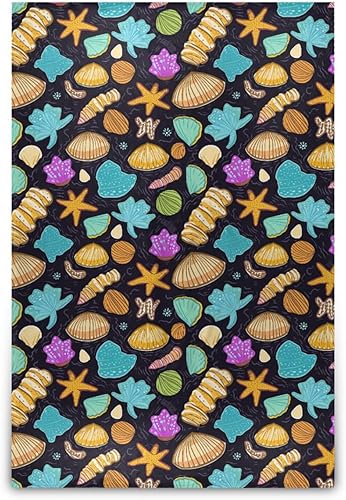 Colorful Seashells on Black Background Ultra-Soft Blankets & Throws, Comfy Fall Flannel Fleece Blanket Adults Kids Travel Home Decor Bedroom Throws