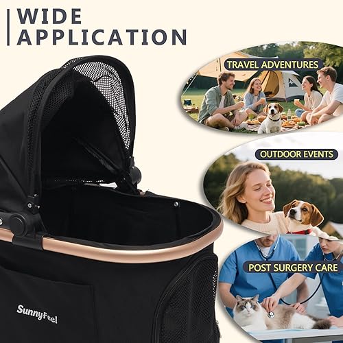 Miniatura 4 de SUNNYFEEL Cochecito para mascotas para perros y gatos pequeños, de aluminio, dos en uno, plegable con un solo clic, soporta hasta 40 libras, cesta