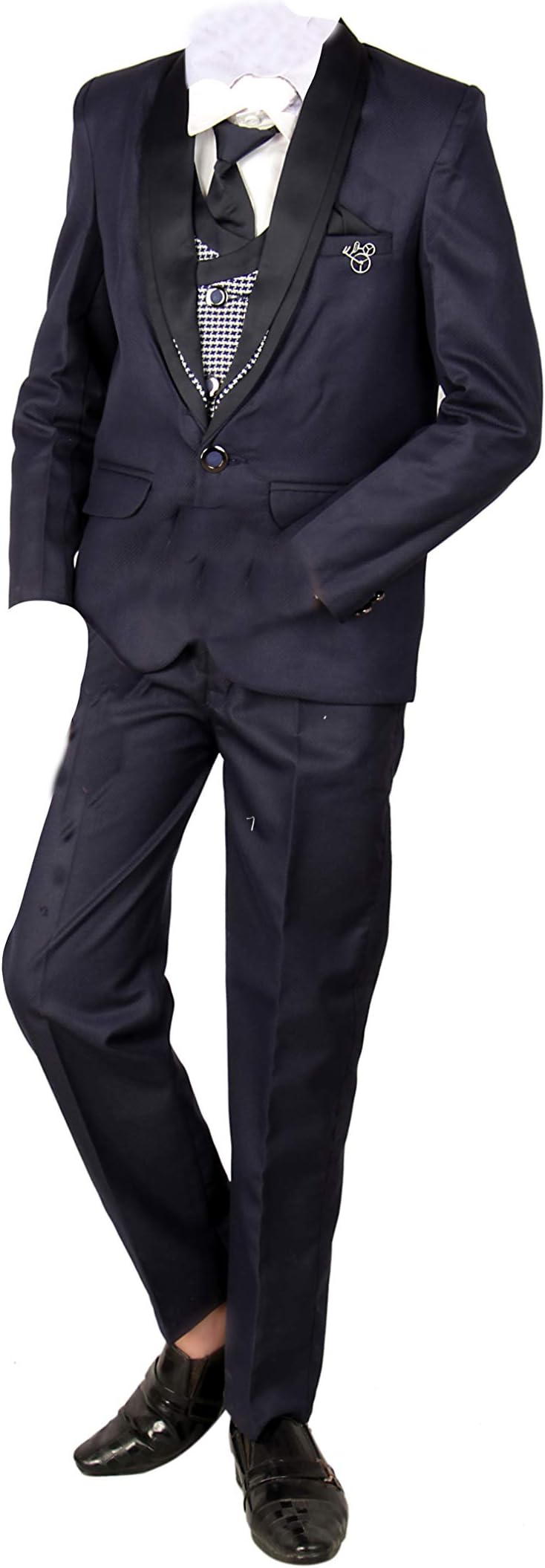 FOURFOLDS5 Piece Blue Coat Suit with Shirt Pant Blazer Waistcoat & tie for Kids & Boys 2