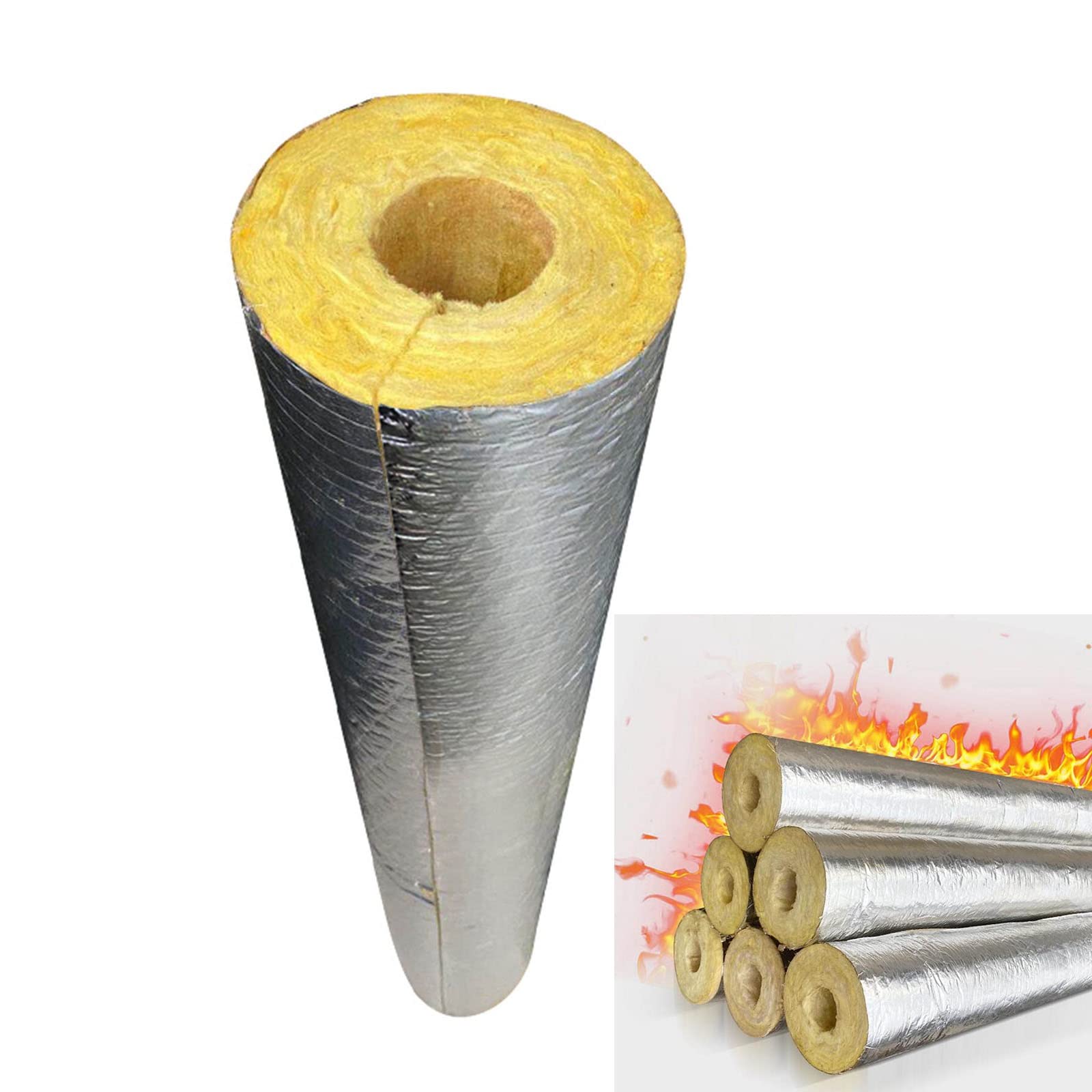 Concha de Tubo de Aislamiento de Lana de Roca de 1 M, Carcasa de Tubo de Lana de Vidrio, Adecuado para la Temperatura -120 ℃ a 454 ℃/60Mm