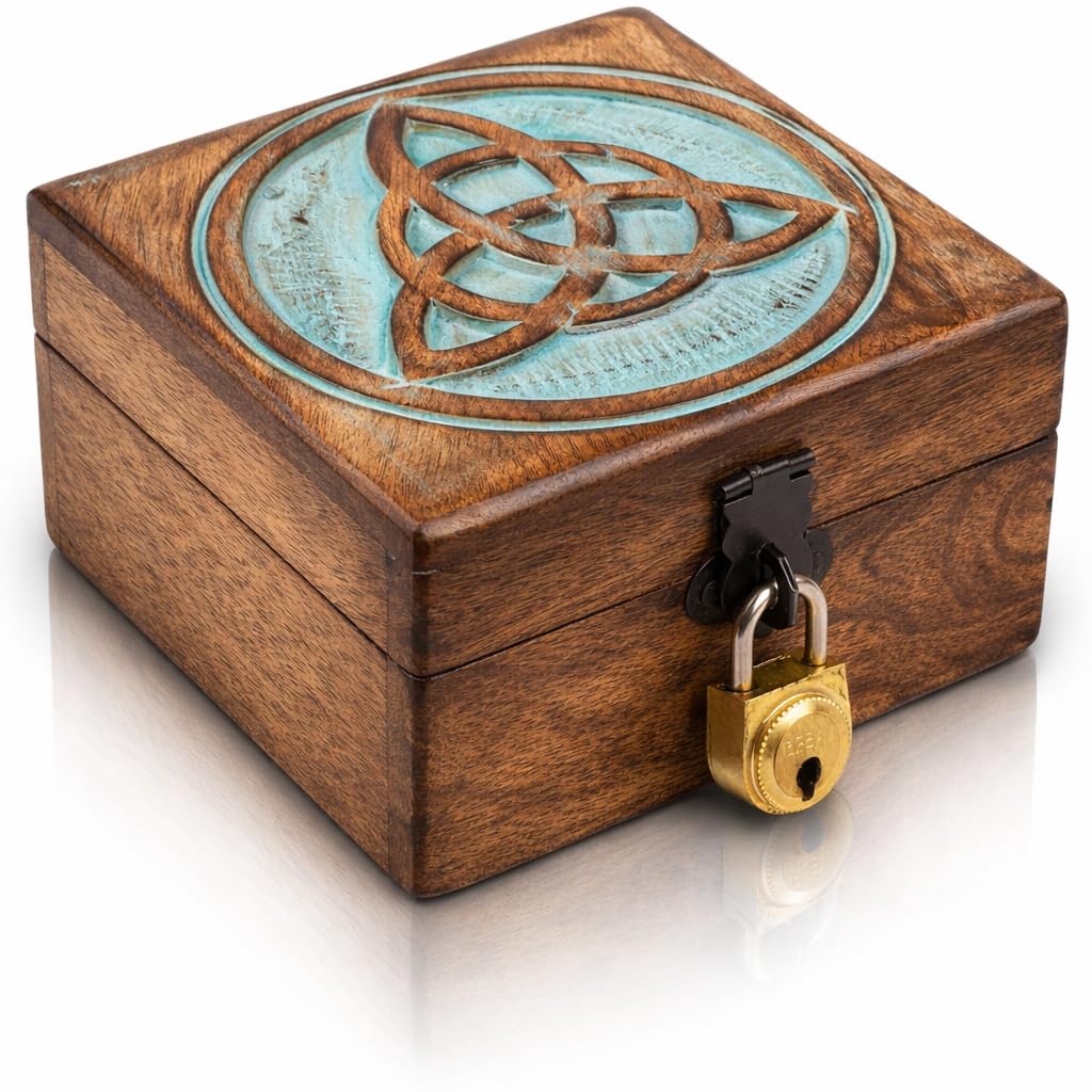 Birthday Gifts Handmade Decorative Wooden Jewelry Box Keepsake With Lock & Key Jewelry Organizer Treasure Chest Trinket Holder Watch Storage Box Housewarming Gifts (Blue Wash Finish) โ image 1